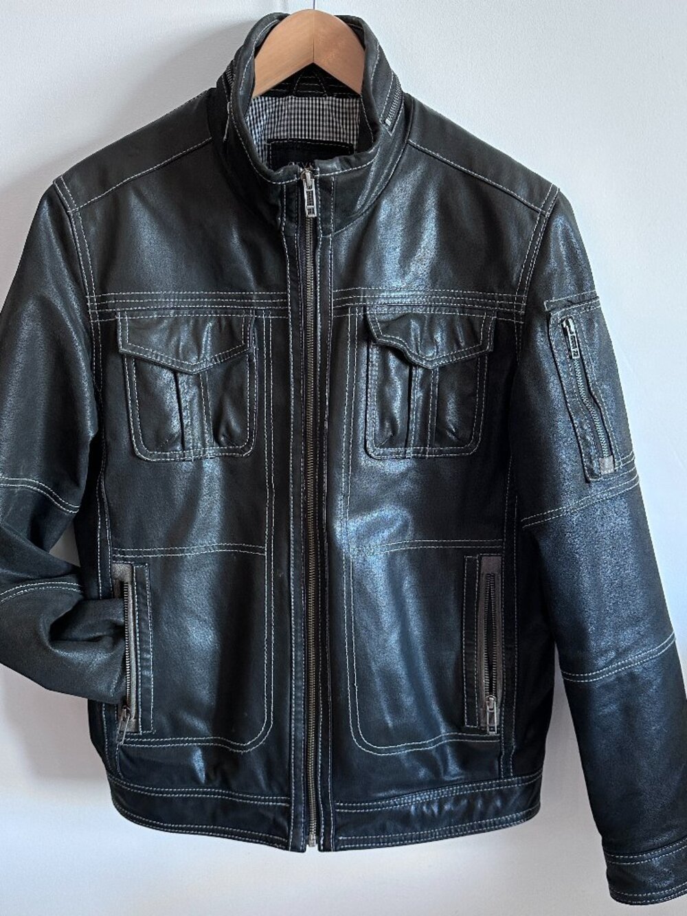 Men's Leather Moto Jacket sz M - Black